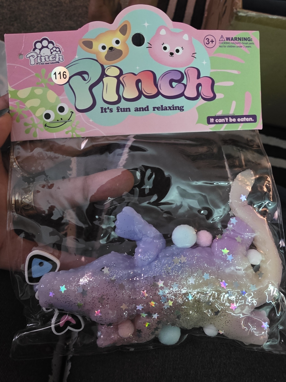Squishy Pinch Kids' Glitter Squeeze  ALLIGATOR  - Pastel Purple/White